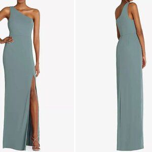 Dessy Group One-Shoulder Chiffon Trumpet Gown, 0, blue-green